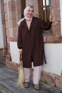 Bel Bağlamalı Su İtici Trençkot Kahve