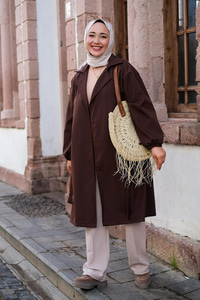 Bel Bağlamalı Su İtici Trençkot Kahve