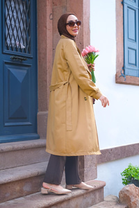 Bel Bağlamalı Su İtici Trençkot Vizon