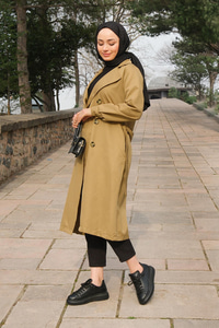 Bel Bağlamalı Su İtici Trençkot Vizon