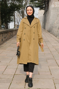 Bel Bağlamalı Su İtici Trençkot Vizon