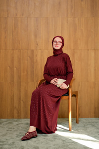 Bel Bağlamalı Taş Detay Triko Elbise Bordo