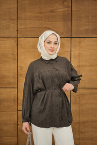 Bel Bağlamalı Tencele Gömlek Antrasit