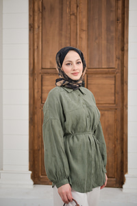 Bel Bağlamalı Tencele Gömlek Haki Yeşil