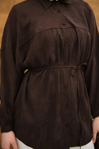 Bel Bağlamalı Tencele Gömlek Kahverengi