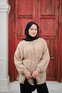 Bel Bağlamalı Tencele Gömlek Krem