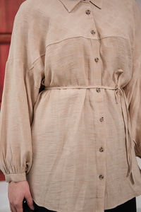 Bel Bağlamalı Tencele Gömlek Krem