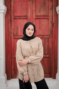 Bel Bağlamalı Tencele Gömlek Krem