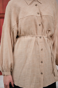 Bel Bağlamalı Tencele Gömlek Krem