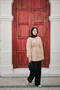 Bel Bağlamalı Tencele Gömlek Krem