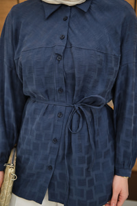 Bel Bağlamalı Tencele Gömlek Lacivert