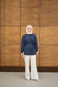 Bel Bağlamalı Tencele Gömlek Lacivert