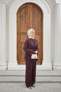 Bel Bağlamalı Top Düğme Detay İkili Takım Mürdüm