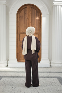 Bel Bağlamalı Top Düğme Detay İkili Takım Kahverengi