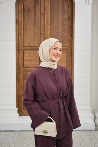 Bel Bağlamalı Top Düğme Detay İkili Takım Mürdüm