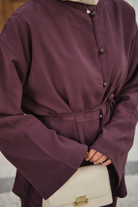 Bel Bağlamalı Top Düğme Detay İkili Takım Mürdüm