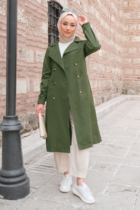 Bel Bağlamalı Trenç Haki Yeşil