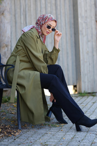 Bel Bağlamalı Trenç Haki Yeşil