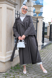 Bel Bağlamalı Trençkot Antrasit