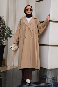 Bel Bağlamalı Trençkot Bej