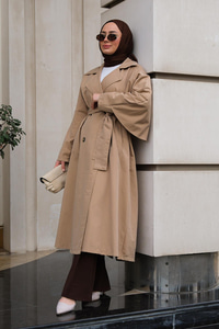 Bel Bağlamalı Trençkot Bej