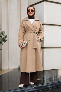 Bel Bağlamalı Trençkot Bej