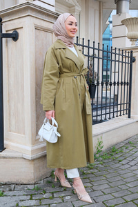 Bel Bağlamalı Trençkot çağla yeşil