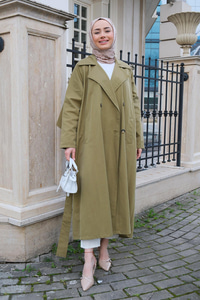 Bel Bağlamalı Trençkot çağla yeşil