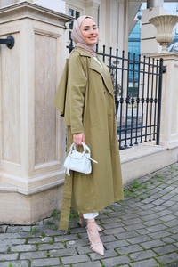 Bel Bağlamalı Trençkot çağla yeşil