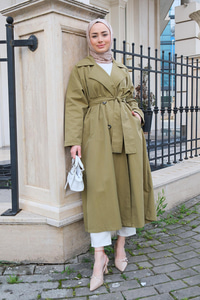 Bel Bağlamalı Trençkot çağla yeşil