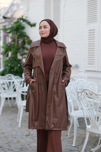 Bel Bağlamalı trençkot Kahverengi