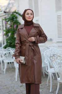 Bel Bağlamalı trençkot Kahverengi