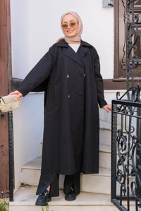 Bel Bağlamalı Trençkot Siyah