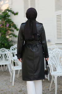 Bel Bağlamalı trençkot Siyah