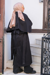 Bel Bağlamalı Trençkot Siyah