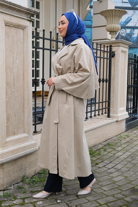 Bel Bağlamalı Trençkot Taş