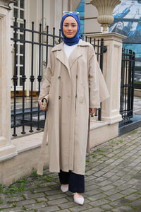 Bel Bağlamalı Trençkot Taş