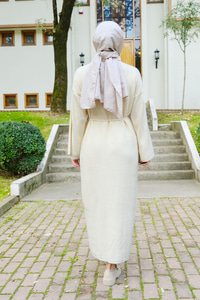 Bel Bağlamalı Triko Elbise Bej