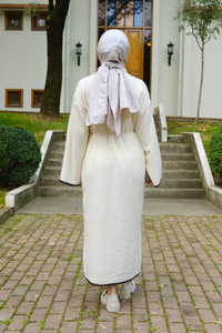 Bel Bağlamalı Triko Elbise Bej