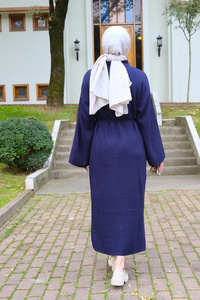 Bel Bağlamalı Triko Elbise Lacivert