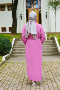 Bel Bağlamalı Triko Elbise Pembe