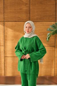 Bel Bağlamalı Triko Takım Yeşil