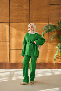 Bel Bağlamalı Triko Takım Yeşil