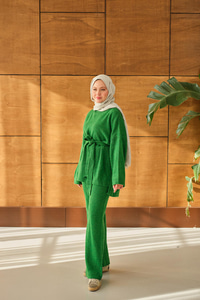 Bel Bağlamalı Triko Takım Yeşil