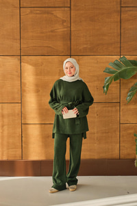 Bel Bağlamalı Triko Takım Zümrüt Yeşil