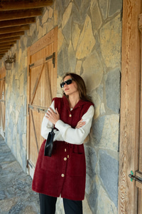 Bel Bağlamalı Triko Yelek Bordo