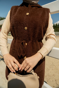 Bel Bağlamalı Triko Yelek Kahverengi