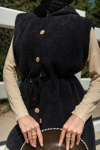 Bel Bağlamalı Triko Yelek Siyah