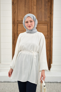 Bel Bağlamalı Tunik Beyaz