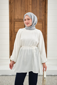 Bel Bağlamalı Tunik Beyaz